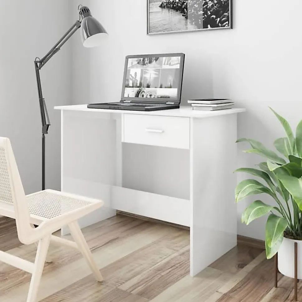 vidaXL Bureau Blanc brillant 100 x 50 x 76 cm Aggloméré