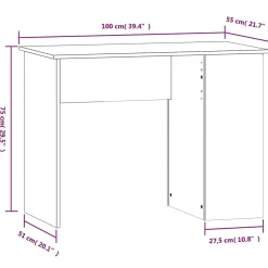 vidaXL Bureau Blanc brillant 100x55x75 cm Bois d'ingénierie 823026