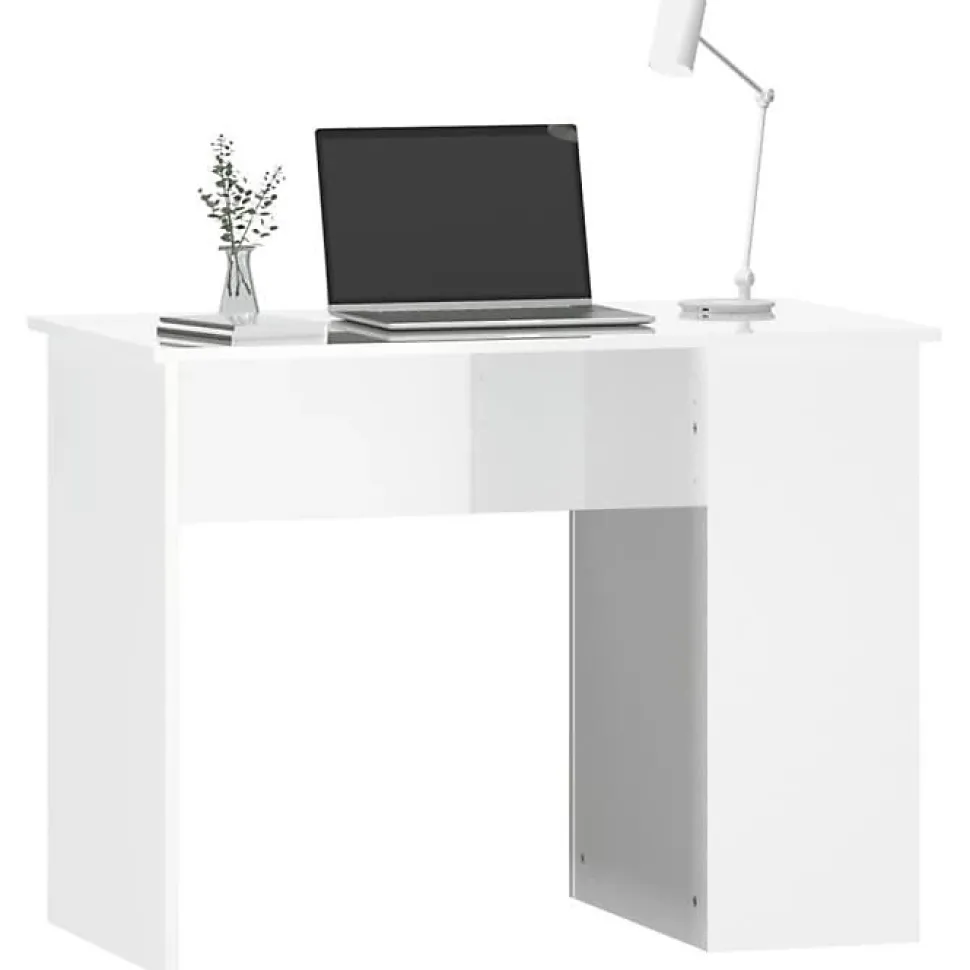 vidaXL Bureau Blanc brillant 100x55x75 cm Bois d'ingénierie 823026
