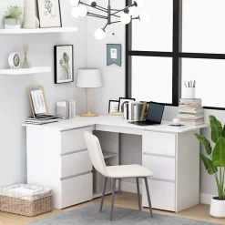 vidaXL Bureau d'angle Blanc 145x100x76 cm Aggloméré