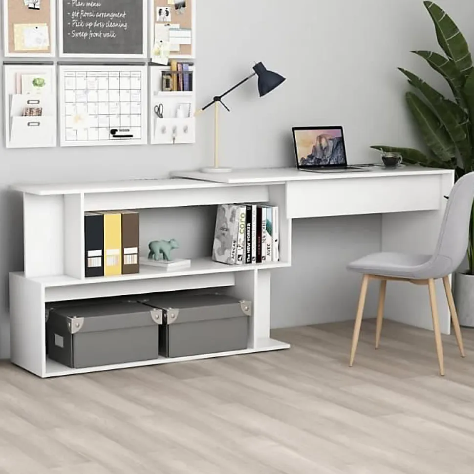 vidaXL Bureau d'angle Blanc 200x50x76 cm Aggloméré