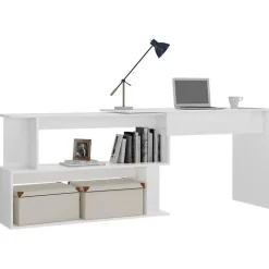 vidaXL Bureau d'angle Blanc brillant 200x50x76 cm Aggloméré