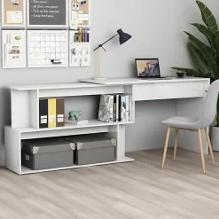 vidaXL Bureau d'angle Blanc brillant 200x50x76 cm Aggloméré