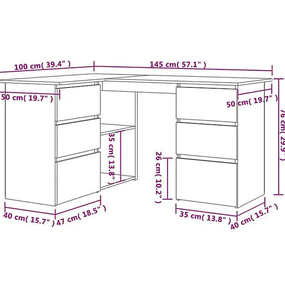 vidaXL Bureau d'angle Chêne sonoma 145x100x76 cm Aggloméré