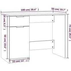 vidaXL Bureau Gris béton 100x50x75 cm Bois d'ingénierie 811497