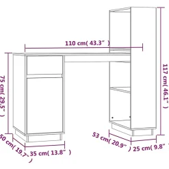 vidaXL Bureau Gris 110x53x117 cm Bois massif de pin 814511