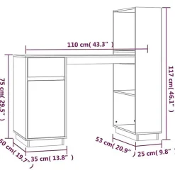 vidaXL Bureau Gris 110x53x117 cm Bois massif de pin 814511