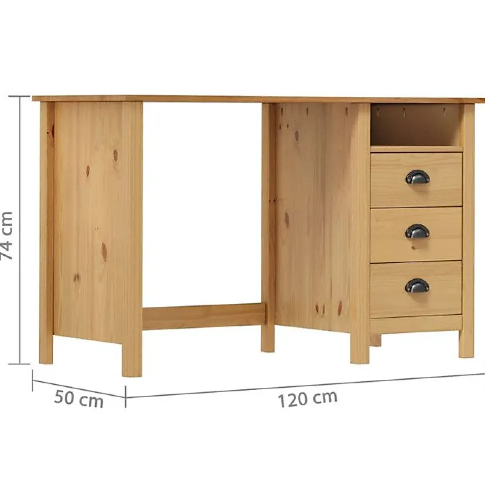 vidaXL Bureau Hill avec 3 tiroirs 120x50x74 cm Pin solide 288995
