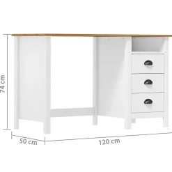 vidaXL Bureau Hill avec 3 tiroirs 120x50x74 cm Bois pin massif 288998