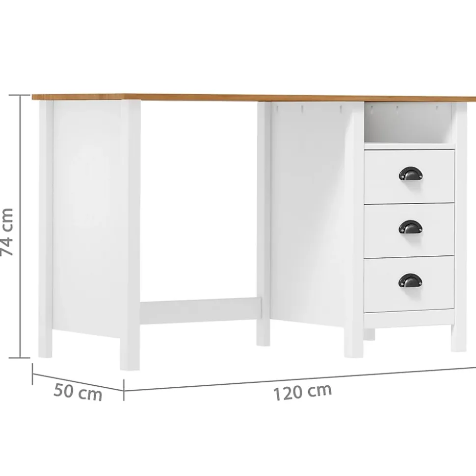 vidaXL Bureau Hill avec 3 tiroirs 120x50x74 cm Bois pin massif 288998