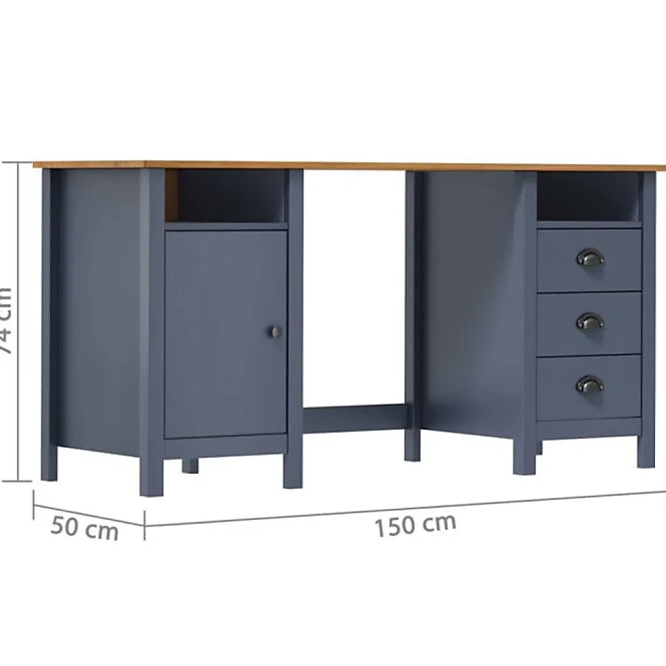 vidaXL Bureau Hill Range Gris 150x50x74 cm Bois de pin solide