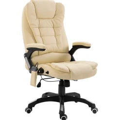 vidaXL Chaise de bureau de massage Crème Similicuir