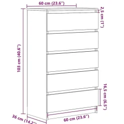 vidaXL Commode, Buffet avec 5 Tiroirs, Armoire de Rangement, Meuble de Salle de Séjour Chambre à Coucher, Moderne, Blanc 823016