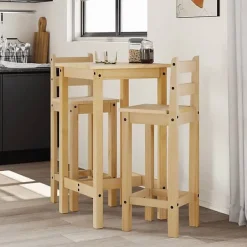 vidaXL Ensemble de bar 3 pcs Bois de pin massif, ensemble de pub, ensemble de meubles, tabouret de bar en bois, ensemble de 400568