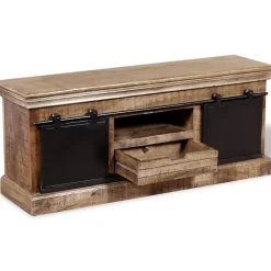 vidaXL Meuble TV avec 2 portes coulissantes Bois de manguier massif