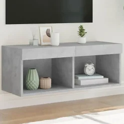 vidaXL Meuble TV avec Lumières LED, Armoire de Télévision Murale avec Rangement, Meuble Télé Suspendu Salon Salle de Séjour, 83714