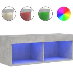 vidaXL Meuble TV avec Lumières LED, Armoire de Télévision Murale avec Rangement, Meuble Télé Suspendu Salon Salle de Séjour, 83714