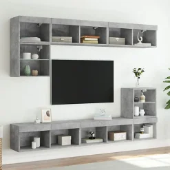 vidaXL Meuble TV avec Lumières LED, Armoire de Télévision Murale avec Rangement, Meuble Télé Suspendu Salon Salle de Séjour, 83714