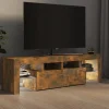 vidaXL Meuble TV avec lumières LED Chêne fumé 140x36,5x40 cm, support tv, armoire média, armoire hifi, unité tv, unité 822641