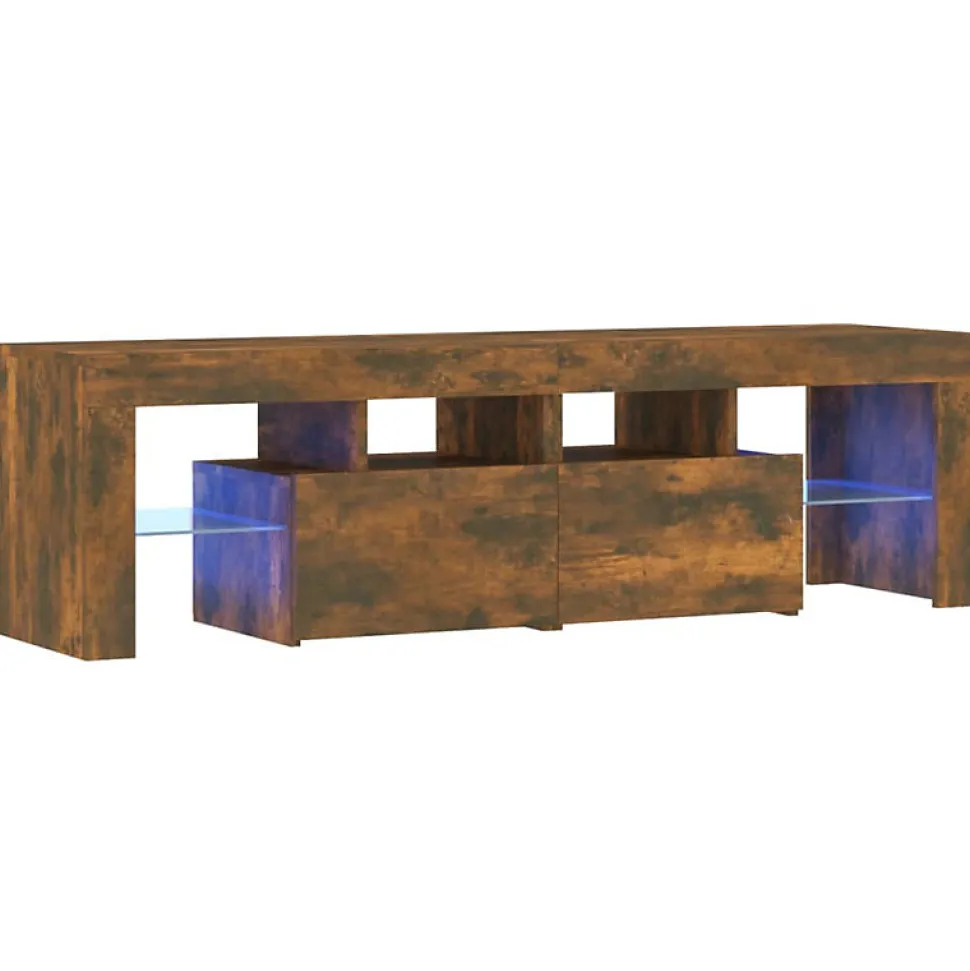 vidaXL Meuble TV avec lumières LED Chêne fumé 140x36,5x40 cm, support tv, armoire média, armoire hifi, unité tv, unité 822641