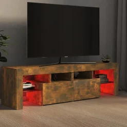 vidaXL Meuble TV avec lumières LED Chêne fumé 140x36,5x40 cm, support tv, armoire média, armoire hifi, unité tv, unité 822641