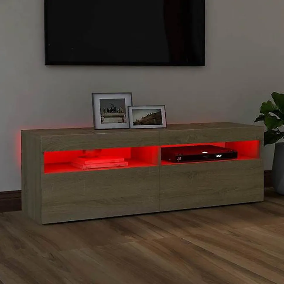 vidaXL Meuble TV avec Lumières LED, Armoire de Télévision, Meuble Télé de Salon, Armoire Basse Salle de Séjour Intérieur, 804376