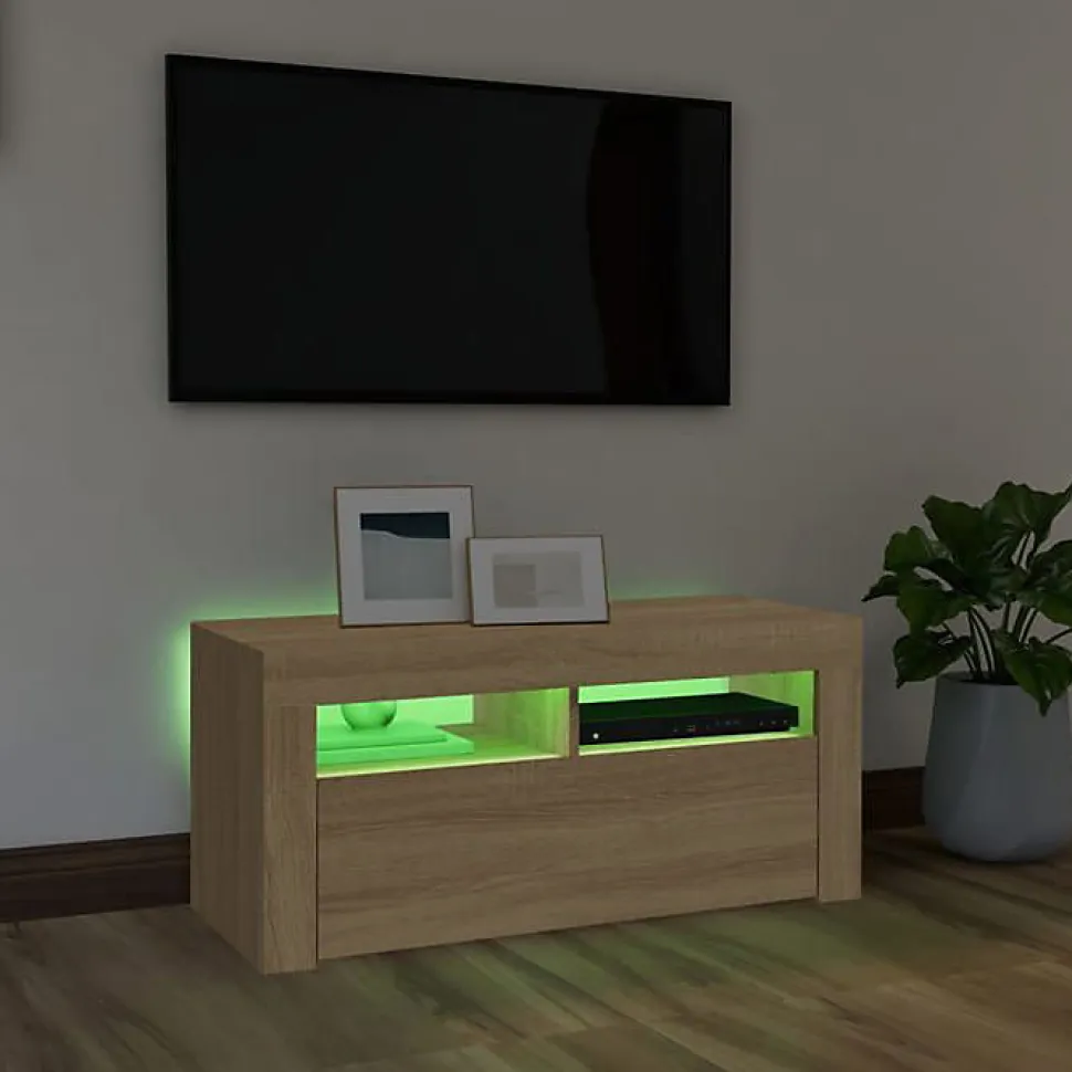 vidaXL Meuble TV avec Lumières LED, Armoire de Télévision, Meuble Télé de Salon, Armoire Basse Salle de Séjour Intérieur, 804322
