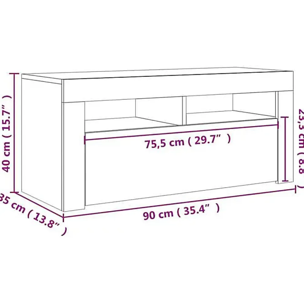 vidaXL Meuble TV avec Lumières LED, Armoire de Télévision, Meuble Télé de Salon, Armoire Basse Salle de Séjour Intérieur, 804322