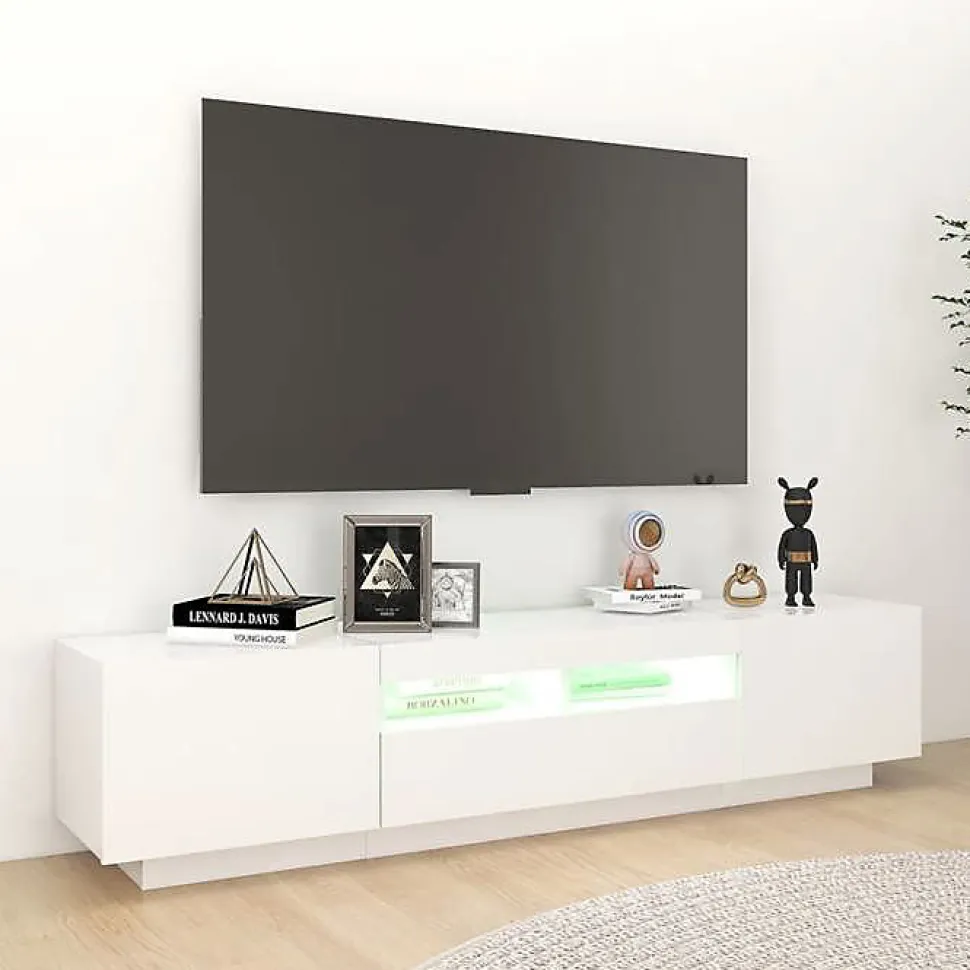 vidaXL Meuble TV avec Lumières LED, Armoire de Télévision avec Rangement, Meuble Télé de Salon Salle de Séjour Intérieur, 3081897