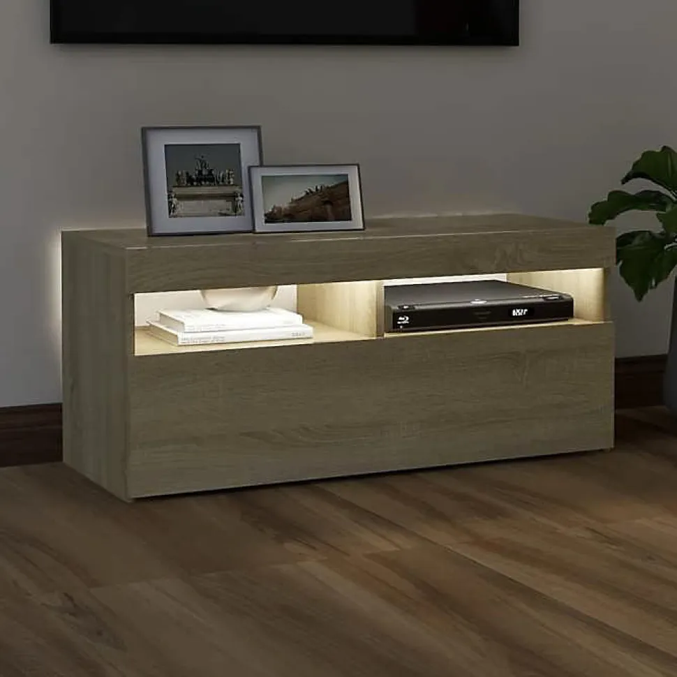 vidaXL Meuble TV avec Lumières LED, Armoire de Télévision, Meuble Télé de Salon, Armoire Basse Salle de Séjour Intérieur, 804385