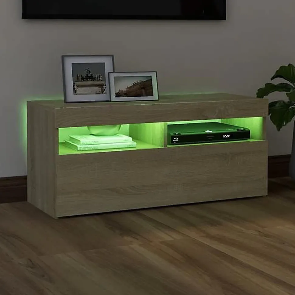 vidaXL Meuble TV avec Lumières LED, Armoire de Télévision, Meuble Télé de Salon, Armoire Basse Salle de Séjour Intérieur, 804385