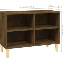 vidaXL Meuble TV avec pieds en bois massif Chêne fumé 69,5x30x50 cm