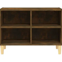 vidaXL Meuble TV avec pieds en bois massif Chêne fumé 69,5x30x50 cm