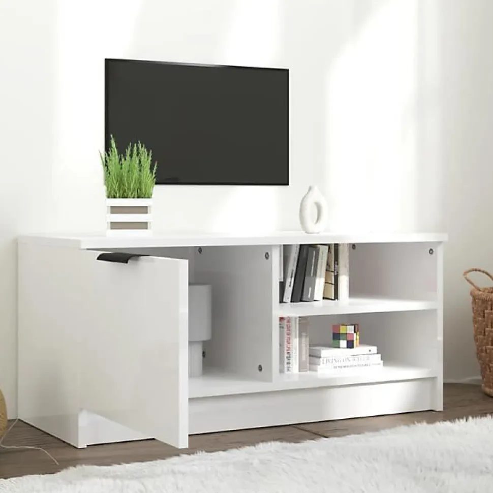 vidaXL Meuble TV Blanc brillant 80x35x36,5 cm Bois d'ingénierie 811478