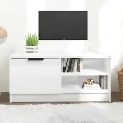 vidaXL Meuble TV Blanc brillant 80x35x36,5 cm Bois d'ingénierie 811478