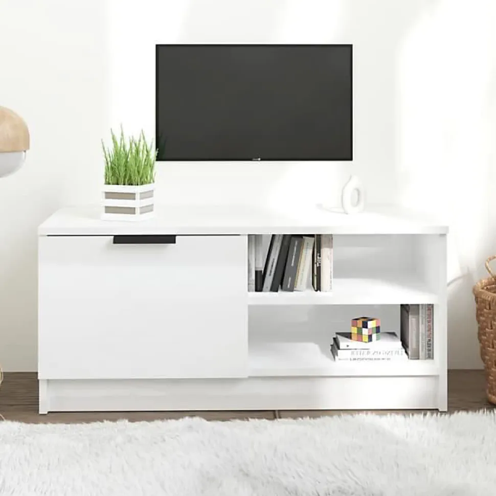 vidaXL Meuble TV Blanc brillant 80x35x36,5 cm Bois d'ingénierie 811478