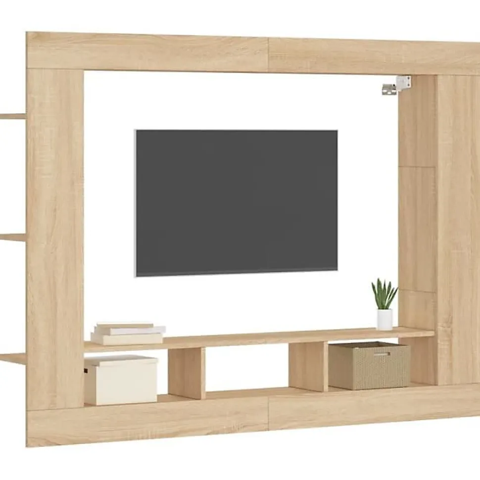 vidaXL Meuble TV chêne sonoma 152x22x113 cm bois d'ingénierie 833724