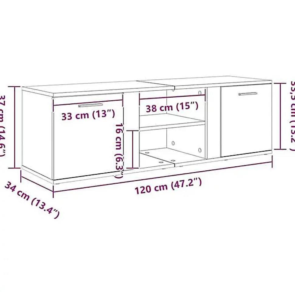 vidaXL Meuble TV Chêne sonoma 120x34x37 cm Aggloméré