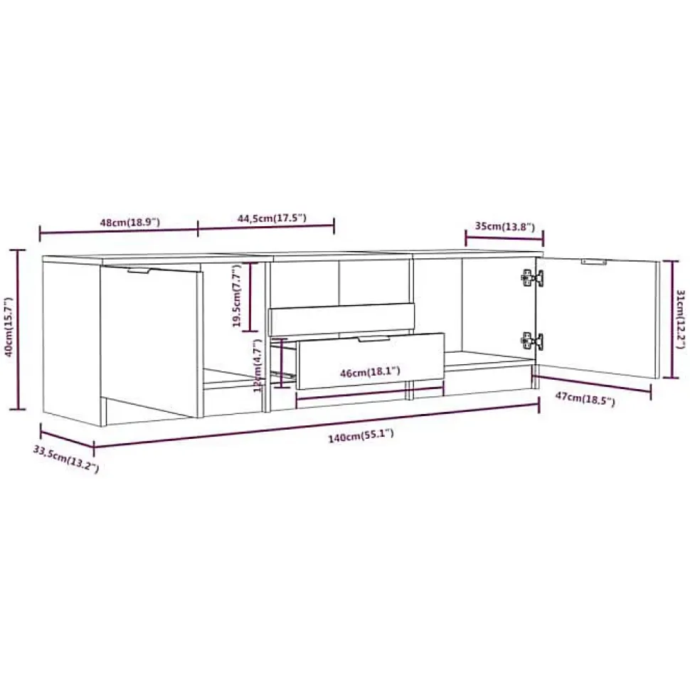 vidaXL Meuble TV Gris béton 140x35x40 cm Bois d'ingénierie 811452