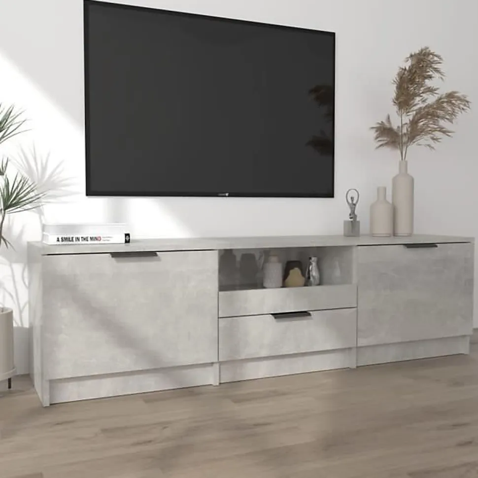 vidaXL Meuble TV Gris béton 140x35x40 cm Bois d'ingénierie 811452