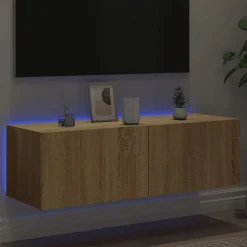vidaXL Meuble TV Mural avec Lumières LED, Armoire de Télévision Suspendue, Meuble Télé Flottant, Moderne, Chêne Sonoma Bois 837297