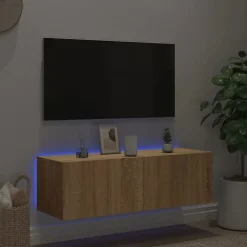 vidaXL Meuble TV Mural avec Lumières LED, Armoire de Télévision Suspendue, Meuble Télé Flottant, Moderne, Chêne Sonoma Bois 837297