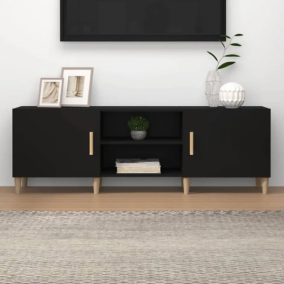 vidaXL Meuble TV Noir 150x30x50 cm Bois d'ingénierie 812619