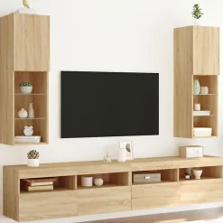 vidaXL Meubles TV avec Lumières LED 2 pcs, Armoires de Télévision Murales, Meubles Télé avec Rangement Salon Salle de 837020