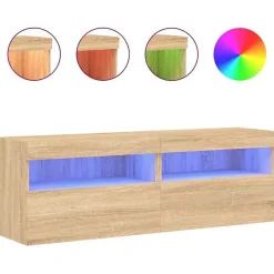 vidaXL Meubles TV Muraux Lumières LED 2 pcs, Armoires de Télévision Suspendues avec Rangement, Meubles Télé Flottants Salon, 83718