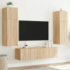 vidaXL Meubles TV Muraux Lumières LED 2 pcs, Armoires de Télévision Suspendues avec Rangement, Meubles Télé Flottants Salon, 83728