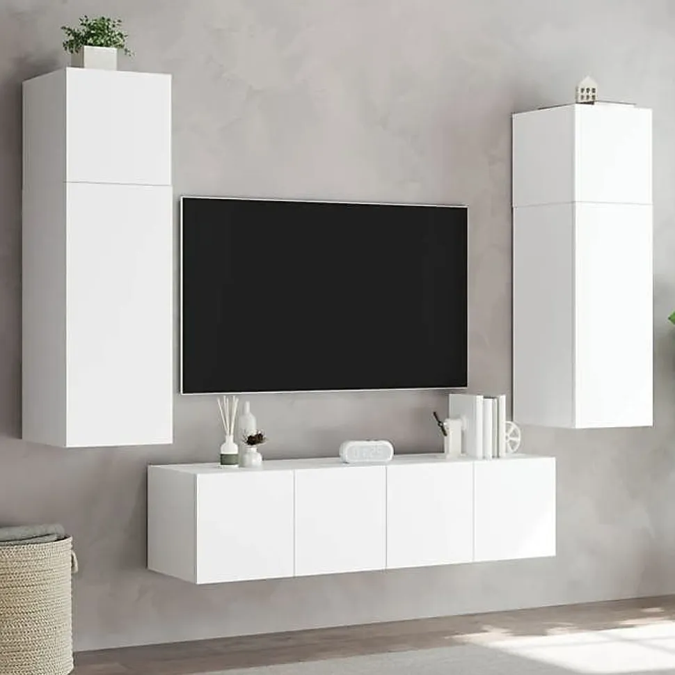 vidaXL Meubles TV Muraux avec Lumières LED 2 pcs, Armoires de Télévision Suspendues avec Rangement, Meubles Télé Flottants 837282