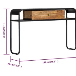 vidaXL Table console 118 x 30 x 75 cm Bois de manguier massif
