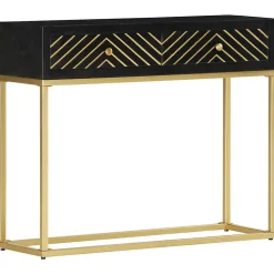 vidaXL Table console Noir et doré 90x30x75 cm Bois de manguier massif