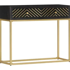 vidaXL Table console Noir et doré 90x30x75 cm Bois de manguier massif
